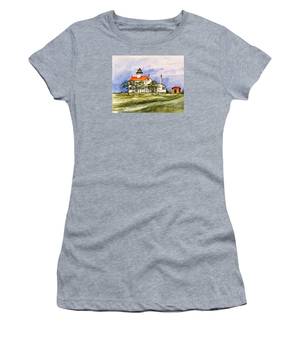 East Point Lighthouse Women's T-Shirt featuring the painting East Point Lighthouse Glory Days by Nancy Patterson