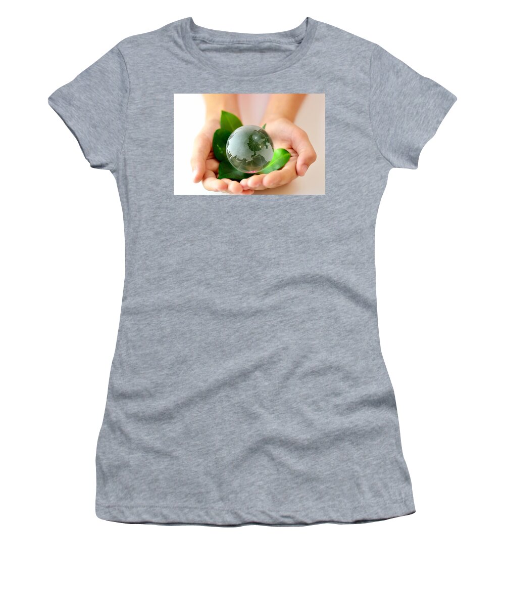 Eco Women's T-Shirt featuring the photograph Eco Hands And Globe by Serena King