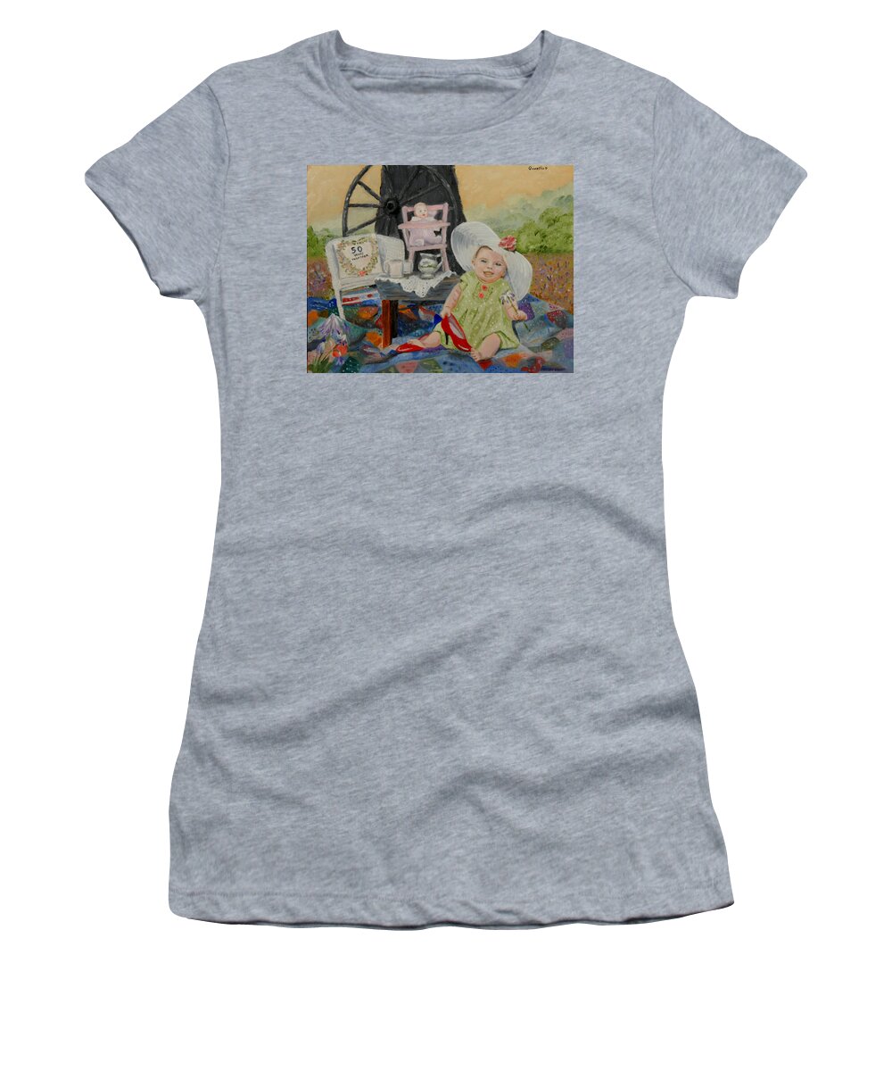 Baby Women's T-Shirt featuring the painting Eden Rose's First Tea Party by Quwatha Valentine