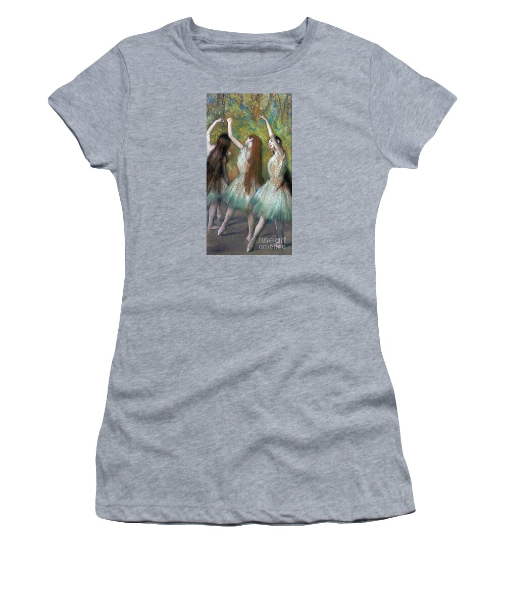 Edgar Degas (1834 - 1917) - Green Dancers. Three Ladies Women's T-Shirt featuring the painting Edgar Dega by MotionAge Designs