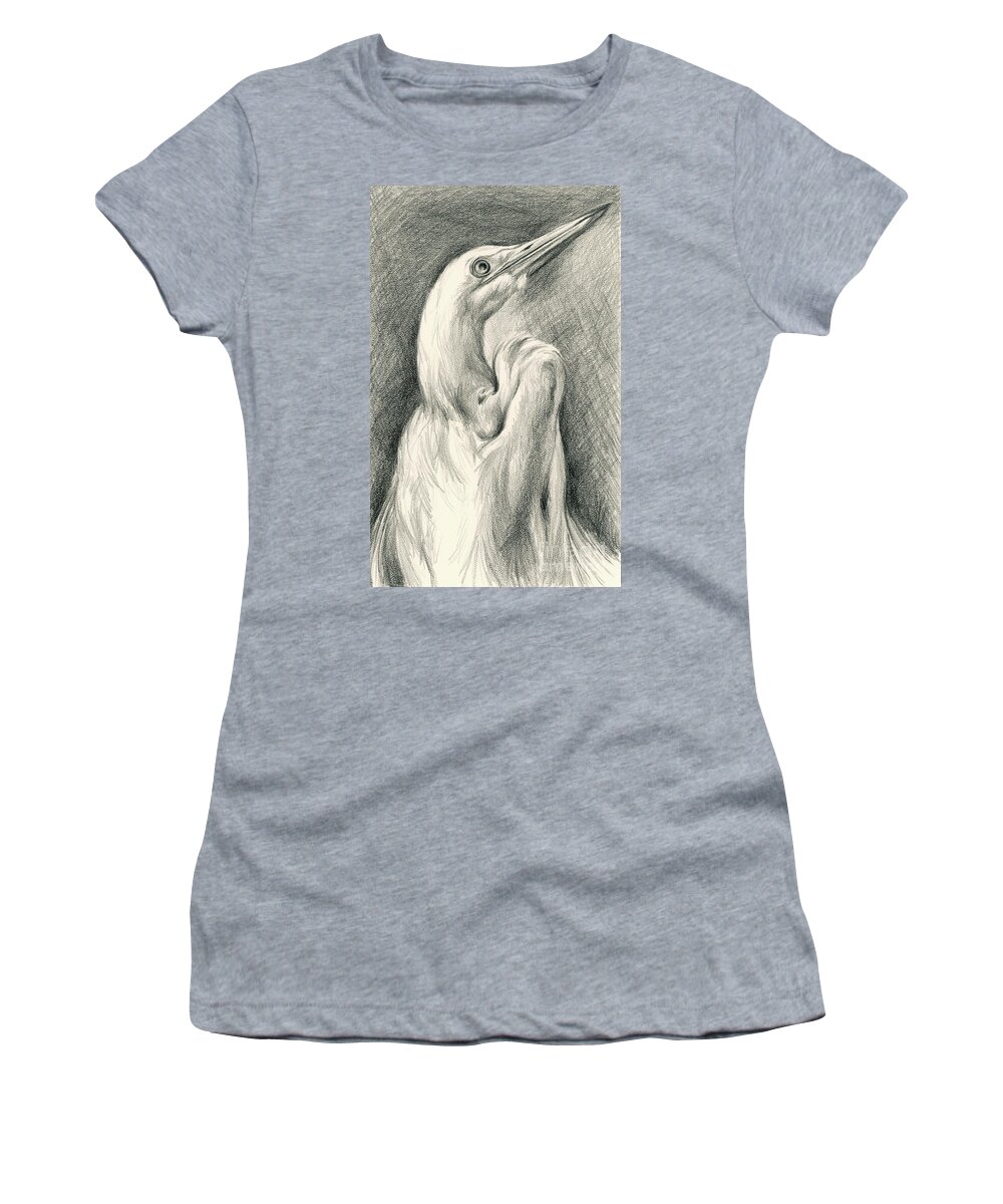 Bird Women's T-Shirt featuring the drawing Egret Looking Heavenward by MM Anderson