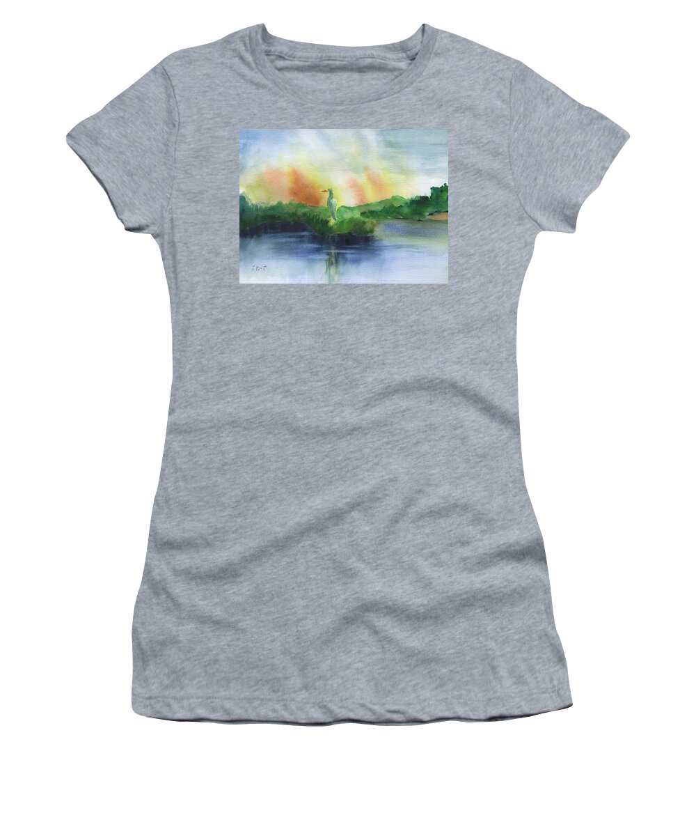 Egret Women's T-Shirt featuring the painting Egret's Horizon by Frank Bright