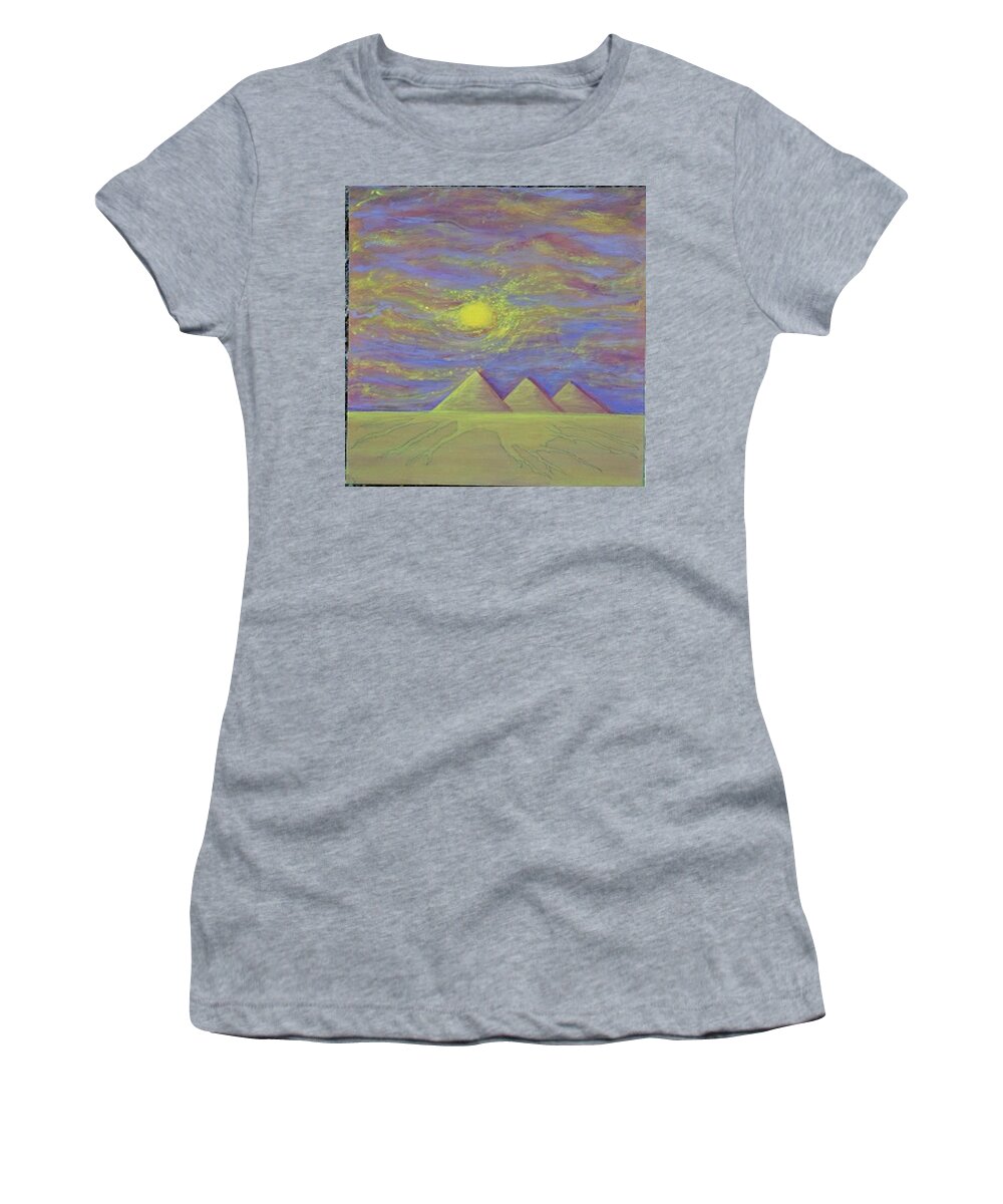 #egyptianparamids #acrylicabstracts #egyptianabstract #coolart #abstractartforsale #camvasartprints #originalartforsale #abstractartpaintings Women's T-Shirt featuring the painting Egyptian Sandstorm by Cynthia Silverman