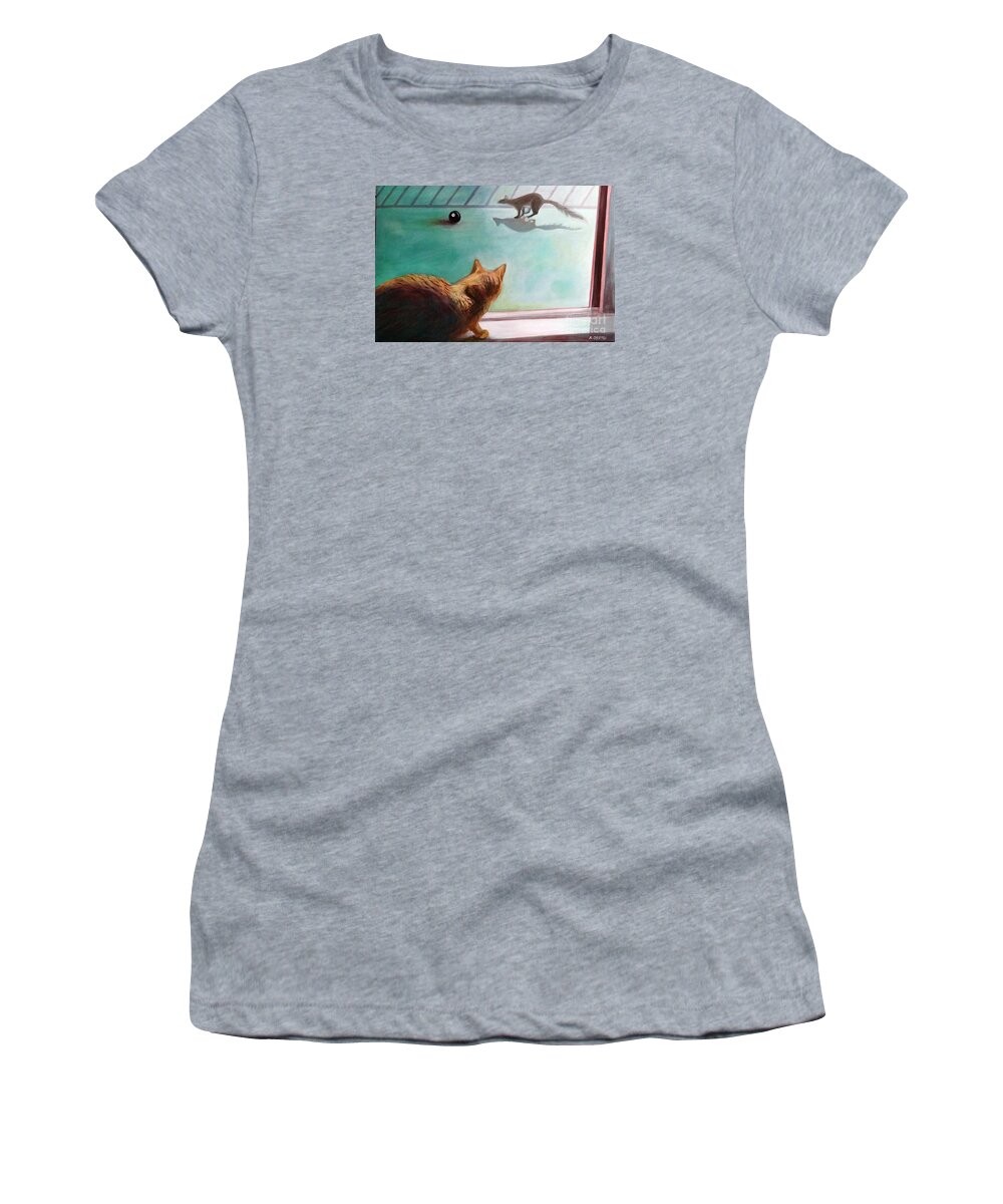 Cat Women's T-Shirt featuring the painting Eight Ball by Barbara Oertli