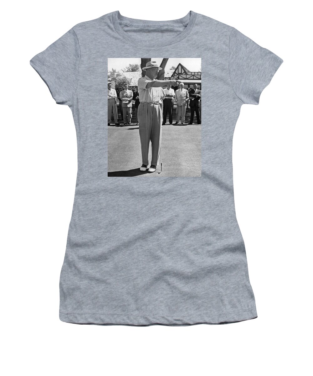 1950s Women's T-Shirt featuring the photograph Eisenhower Golf Complaint by Underwood Archives