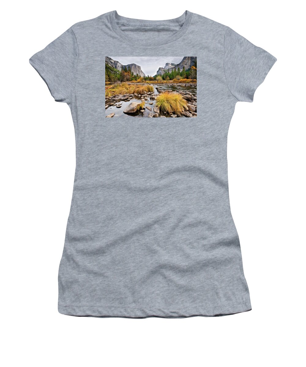 Autumn Women's T-Shirt featuring the photograph El Capitan and the Merced River in the Fall by Jeff Goulden