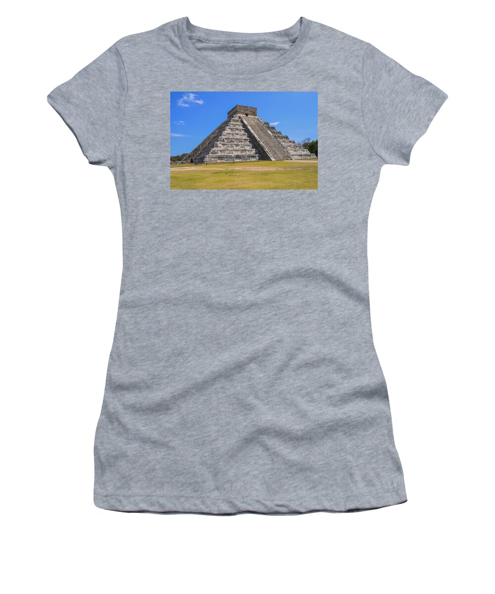 Sky Women's T-Shirt featuring the photograph El Castillo at Chichen Itza by Pelo Blanco Photo