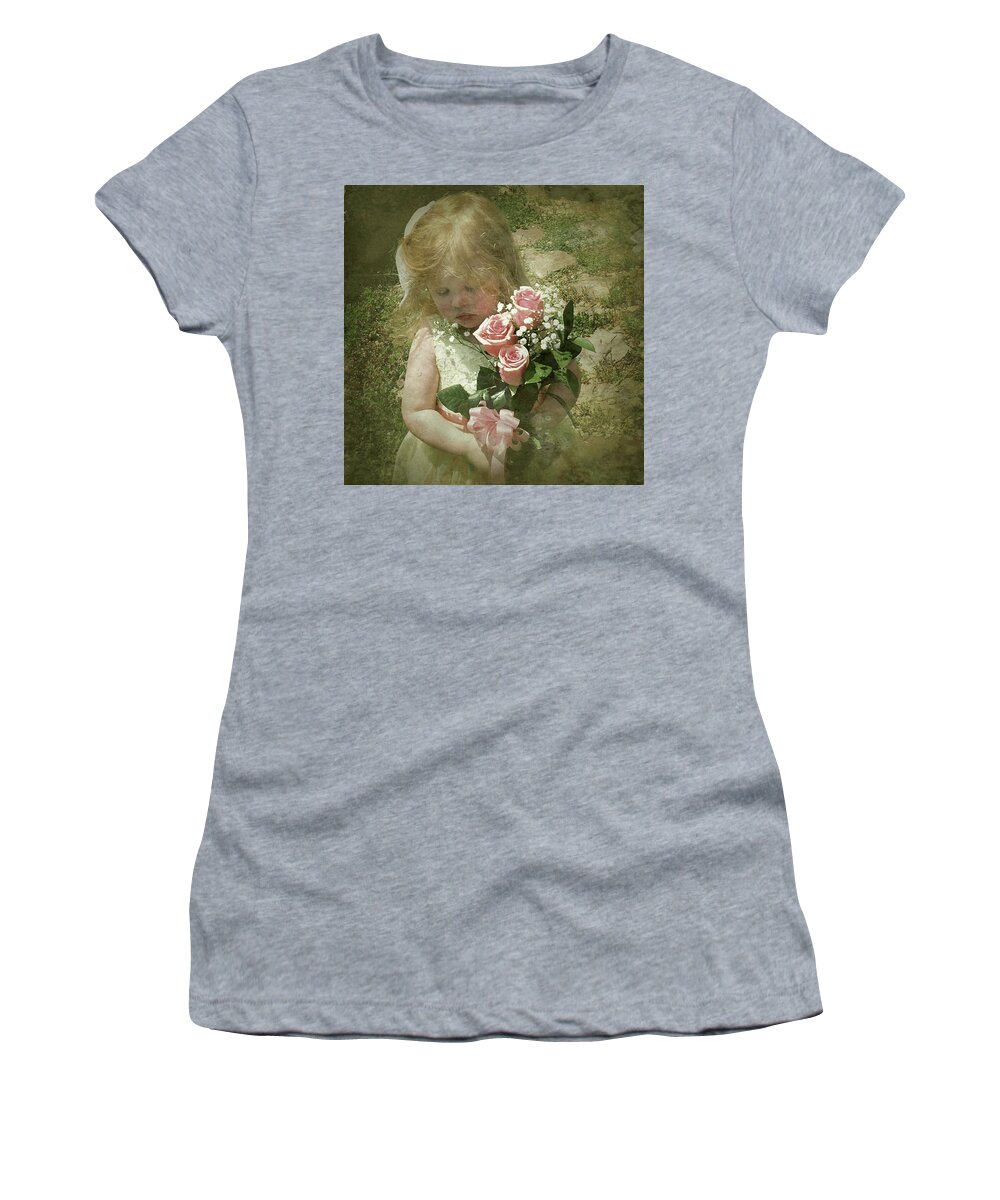 Girl With Flowers Women's T-Shirt featuring the photograph Elaina with flowers by Jim Pearson