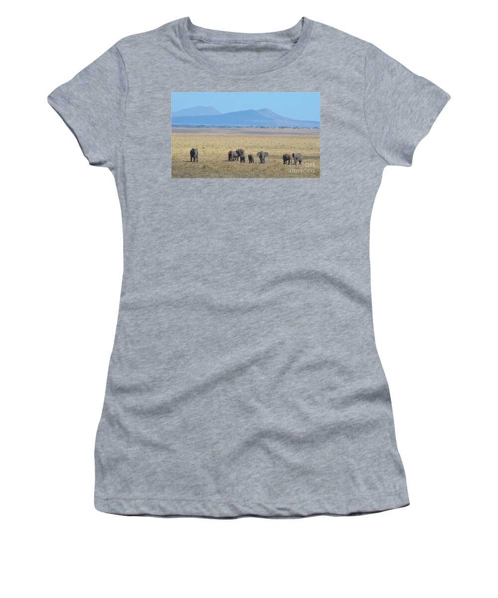 Family Women's T-Shirt featuring the photograph Elephant Family Scenic Backdrop Tanzania by Tom Wurl