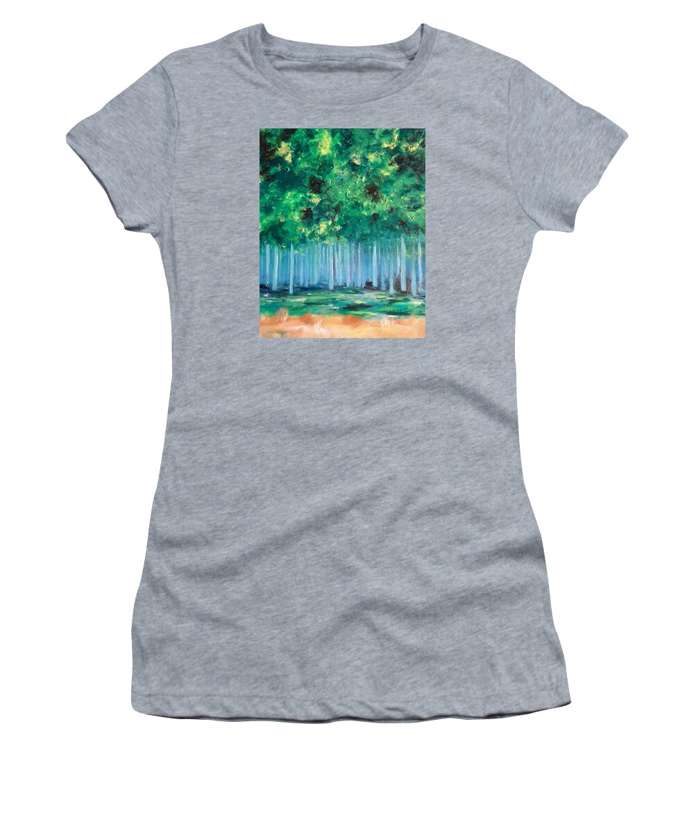 Poplars Women's T-Shirt featuring the painting Enchanted Poplars by Cheryl Nancy Ann Gordon