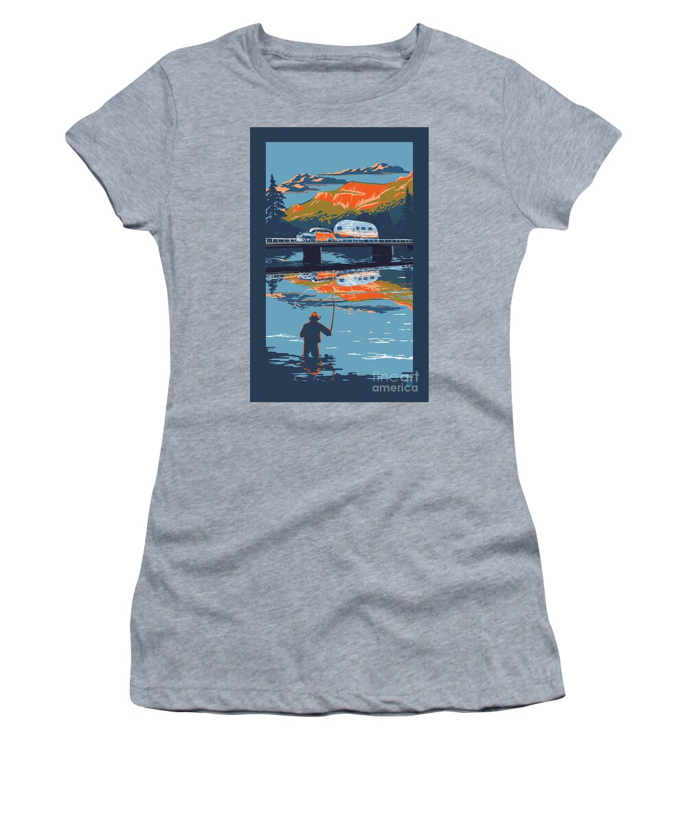Airstream Art Women's T-Shirt featuring the painting Enderby Cliffs retro Airstream by Sassan Filsoof