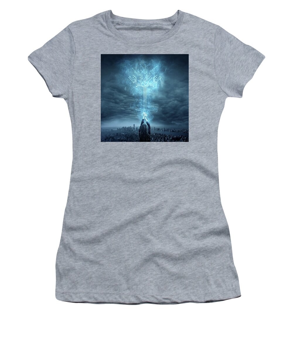 Blue Women's T-Shirt featuring the digital art Energy by Zoltan Toth