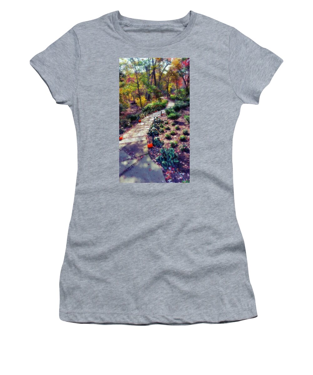 Garden Women's T-Shirt featuring the mixed media Enter the Autumn Garden by Stacie Siemsen