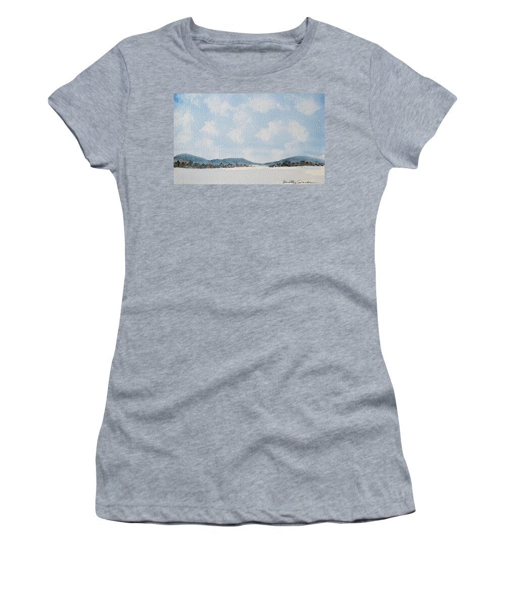 Bathurst Harbour Women's T-Shirt featuring the painting Entrance to Moulters Lagoon from Bathurst Harbour by Dorothy Darden