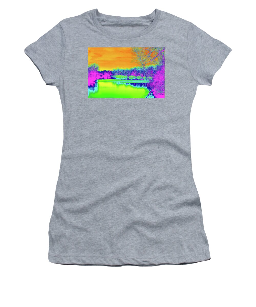 Landscape Women's T-Shirt featuring the digital art Erie Canal Abstract by David Stasiak