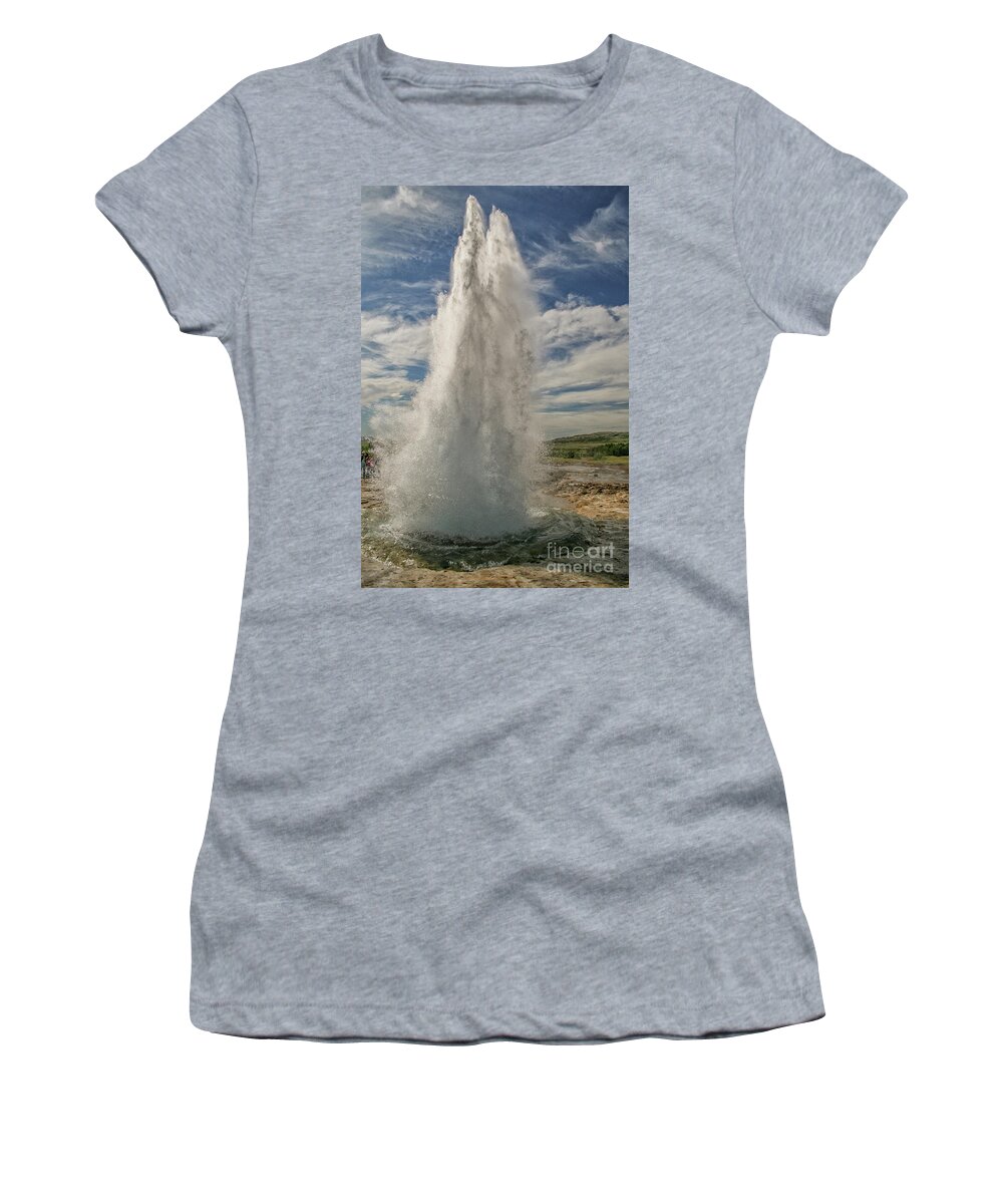 Strokkur Women's T-Shirt featuring the photograph Erupting geyser in Iceland by Patricia Hofmeester