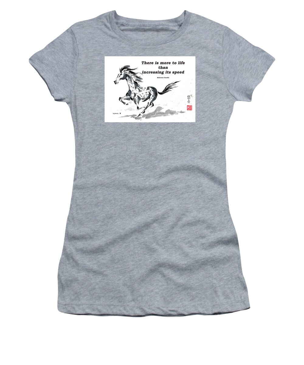 Art With Quotes Women's T-Shirt featuring the painting Escape with Gandhi quote by Bill Searle