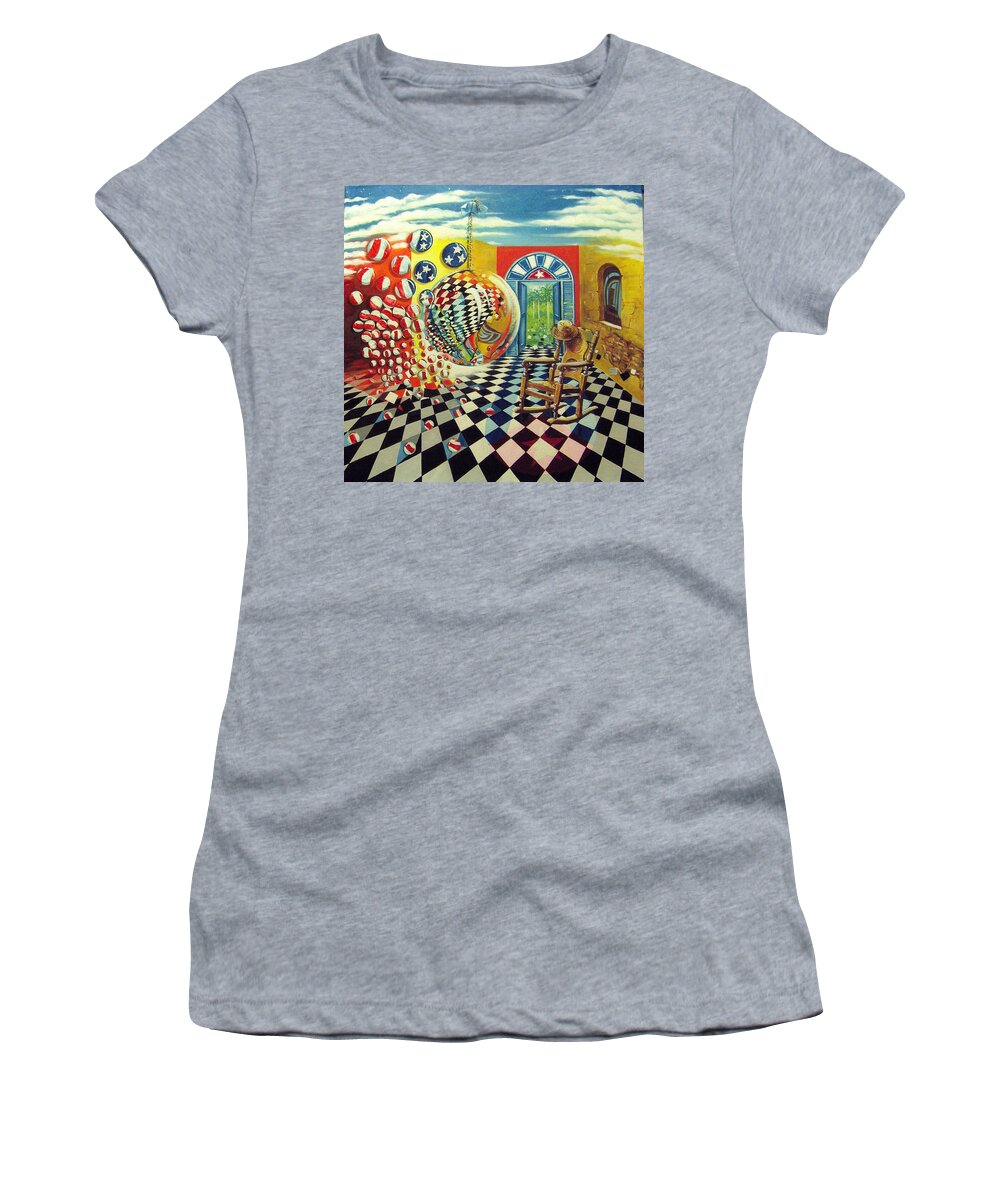 Spheres Women's T-Shirt featuring the painting Esperando ansiosamente la salida by Roger Calle