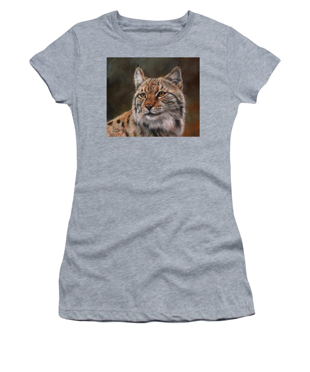 Lynx Women's T-Shirt featuring the painting Eurasian Lynx by David Stribbling