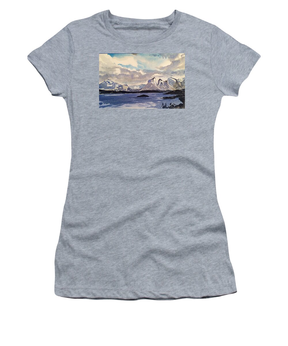 Landscape Women's T-Shirt featuring the painting Evening at Torres del Paine by Robert Fugate