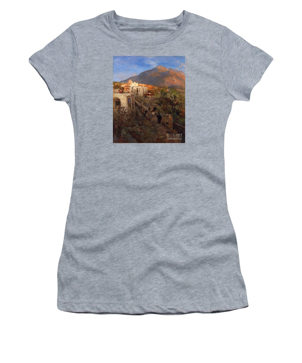 Oswald Achenbach Women's T-Shirt featuring the painting Evening In Ischia With View On The Monte Epomeo by MotionAge Designs