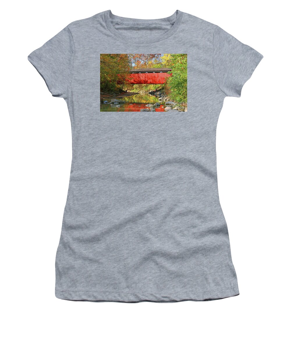 Everett Road Covered Bridge Women's T-Shirt featuring the photograph Everett Road Covered Bridge 5860 by Jack Schultz