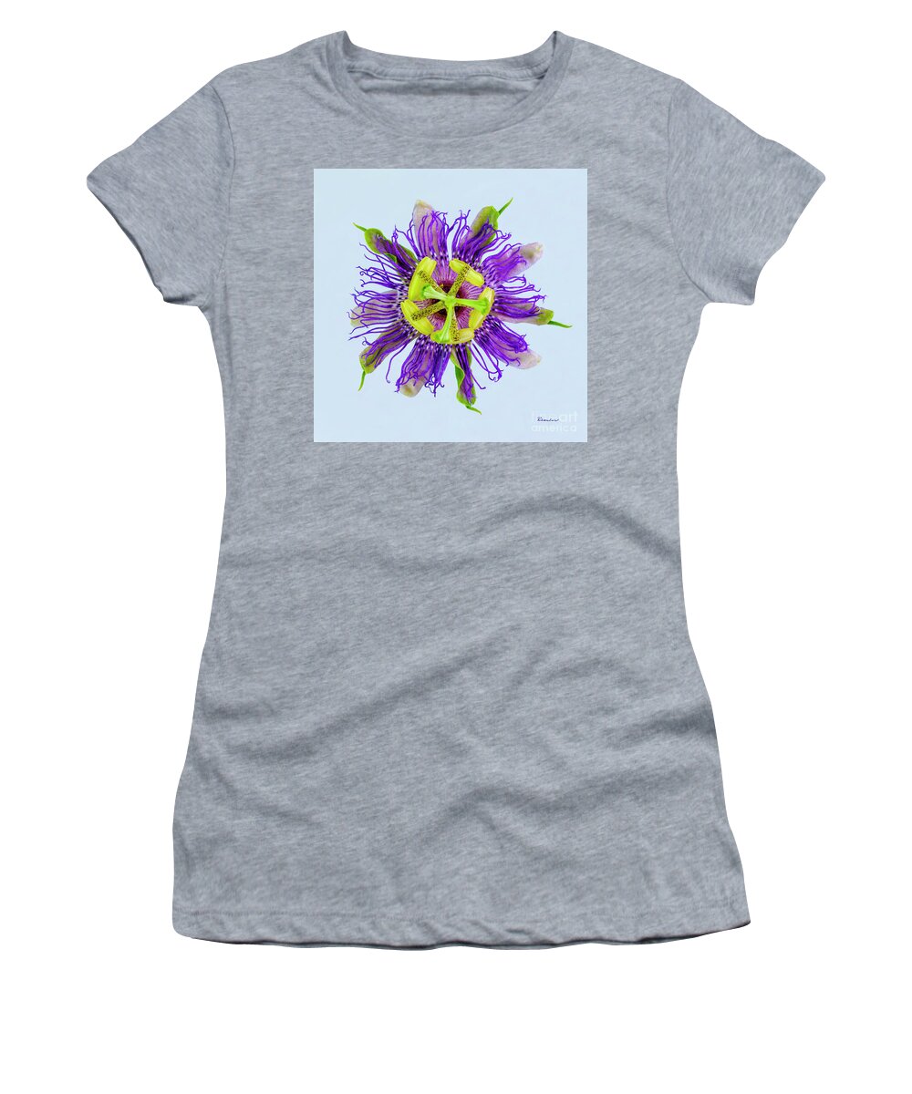 Expressive Women's T-Shirt featuring the photograph Expressive Yellow Green and Violet Passion Flower 50674B by Ricardos Creations