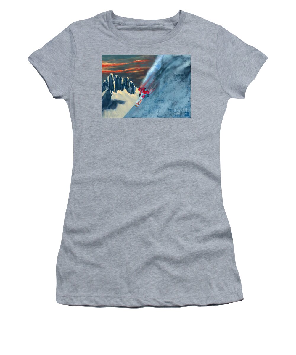 Ski Women's T-Shirt featuring the painting Extreme ski painting by Sassan Filsoof
