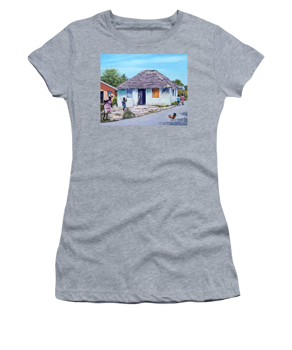 Eddie Women's T-Shirt featuring the painting Exuma Thatch Hut by Eddie Minnis