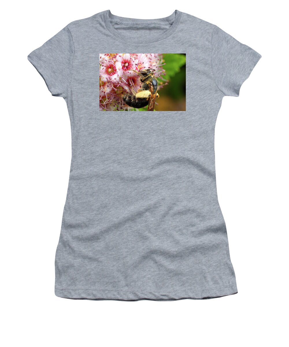 Bee Bees Apiary Insect Macro Mega Close-up Closeup Close Up Guacfuser Pollen Flower Flowers Nature Natural Outside Outdoors Boylston Ma Mass Massachusetts Newengland New England U.s.a. Usa Brian Hale Brianhalephoto Women's T-Shirt featuring the photograph Eye Cover by Brian Hale
