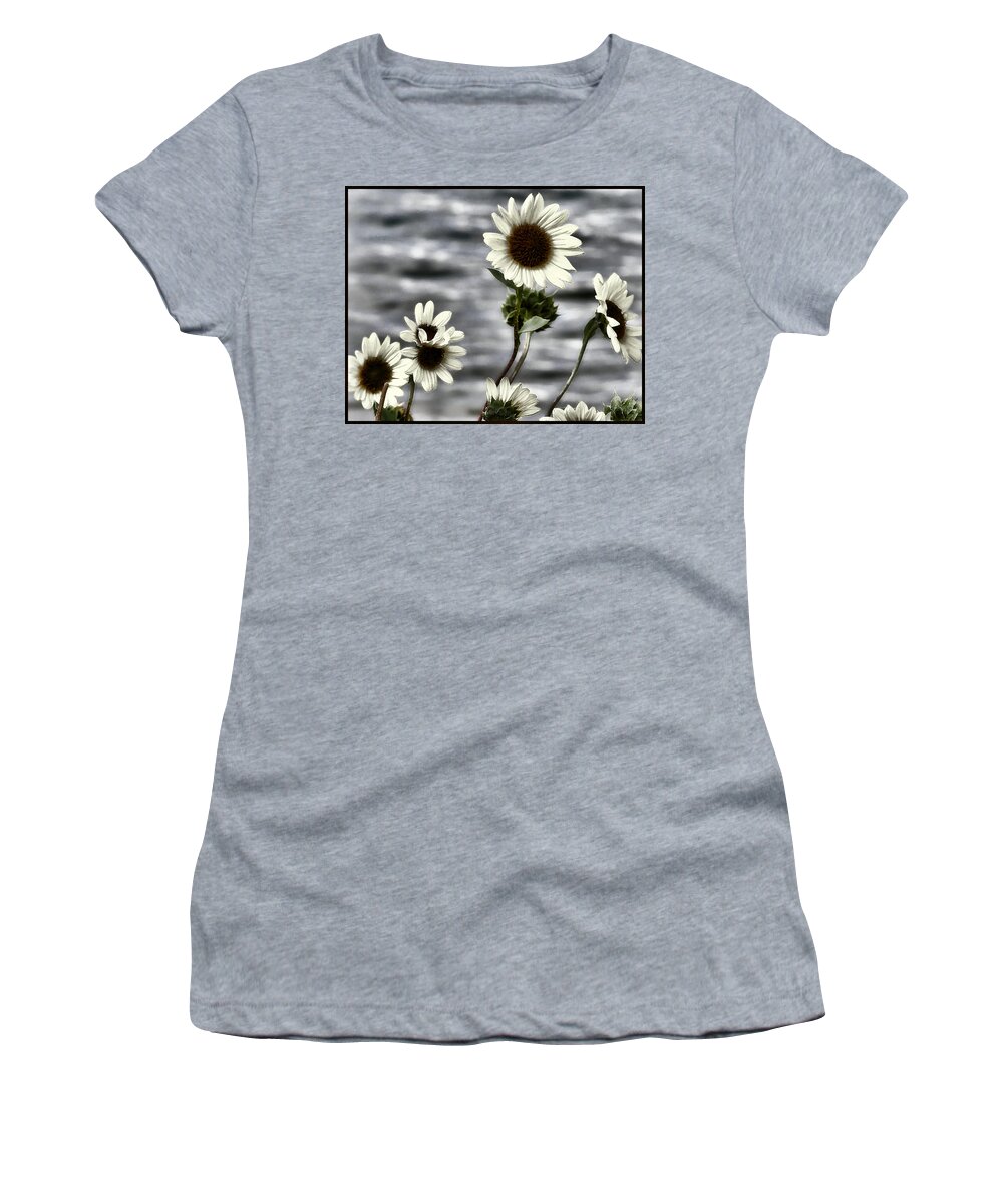 Enhanced Photography Women's T-Shirt featuring the photograph Fading Sunflowers by Susan Kinney