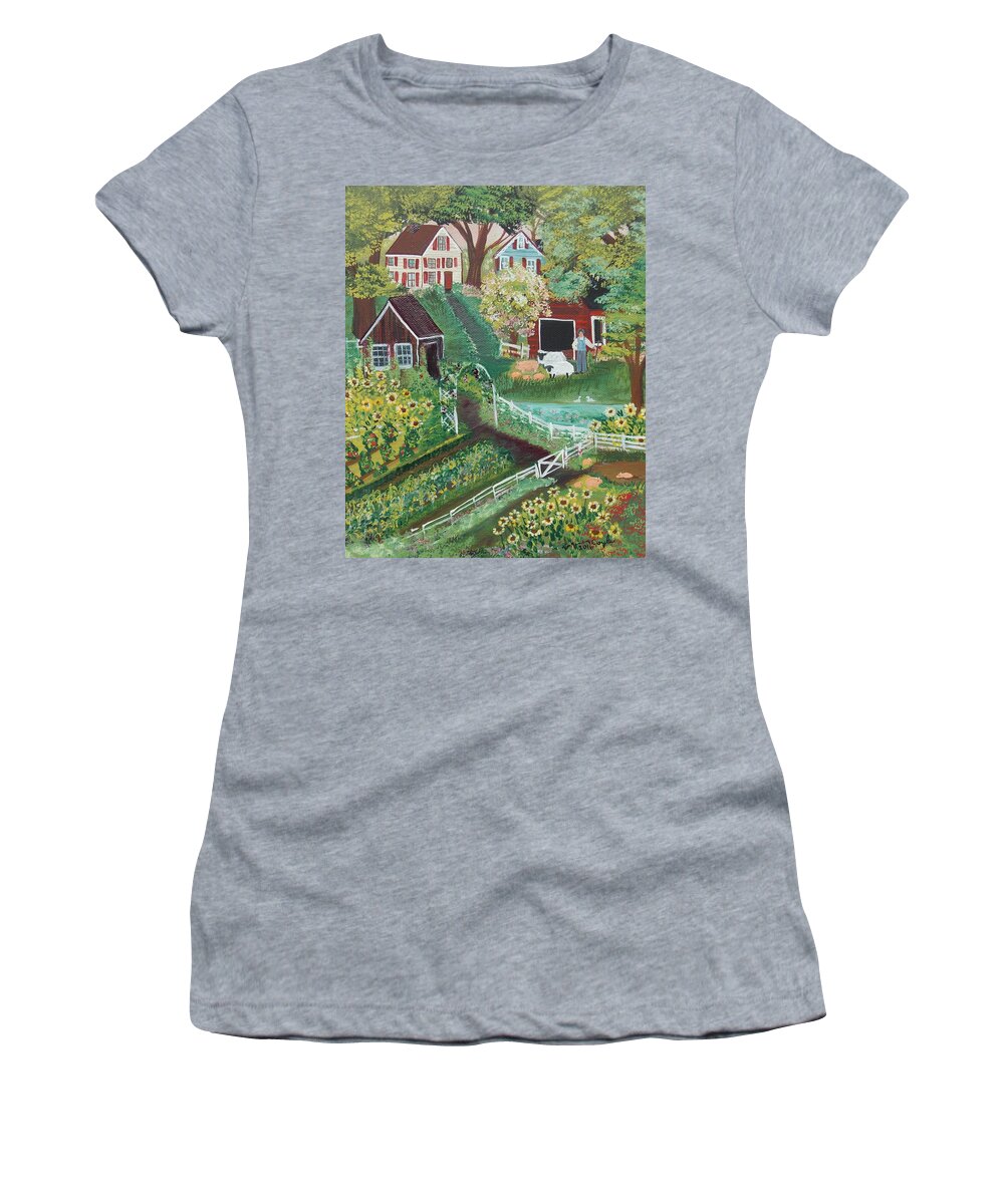 Landscape Women's T-Shirt featuring the painting Fairview Farm by Virginia Coyle