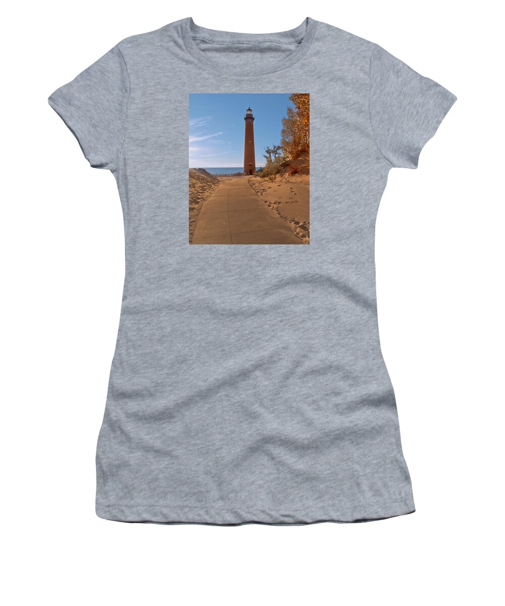 Petite Pointe Au Sable Women's T-Shirt featuring the photograph Fall at Little Point Sable Light by Susan Rissi Tregoning