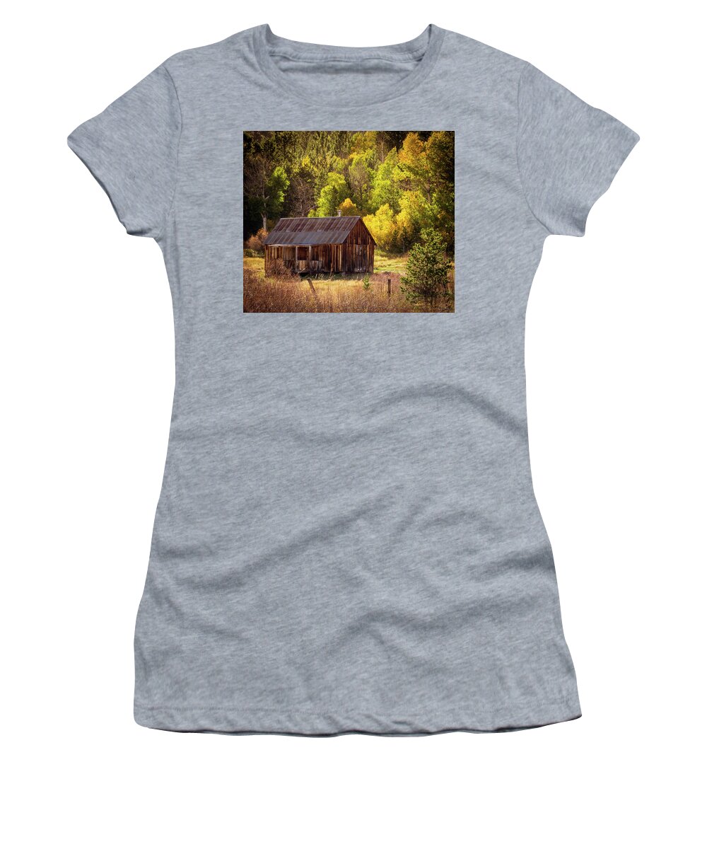 Cabin Women's T-Shirt featuring the photograph Fall Cabin by Steph Gabler