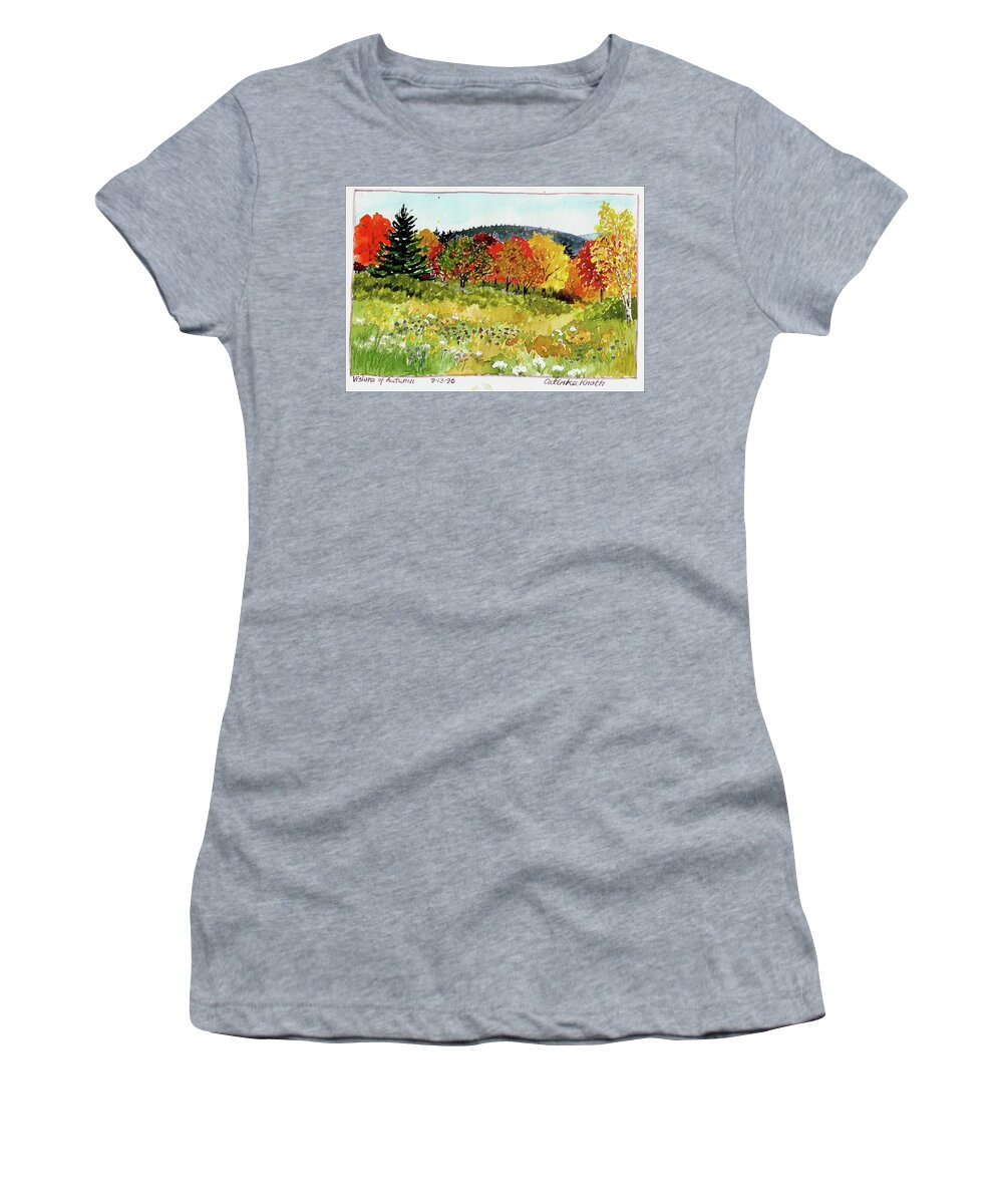 Fall Women's T-Shirt featuring the painting Fall landscape autumn fantasy scene foliage by Catinka Knoth