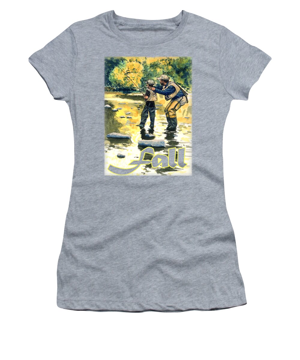 Fly Fishing Women's T-Shirt featuring the mixed media Fall Shirt by John D Benson