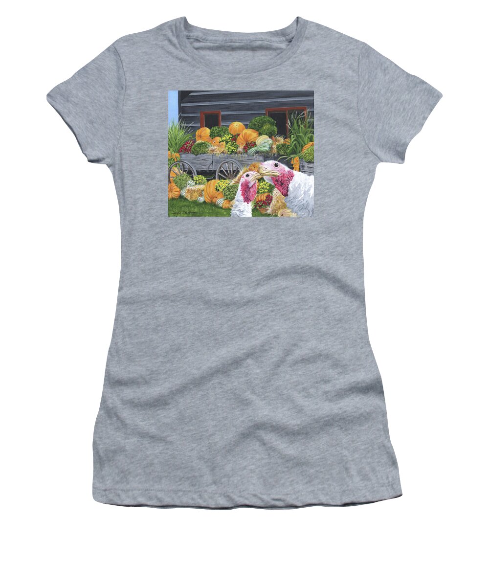 Portrait Women's T-Shirt featuring the painting Fall Turkeys by Twyla Francois