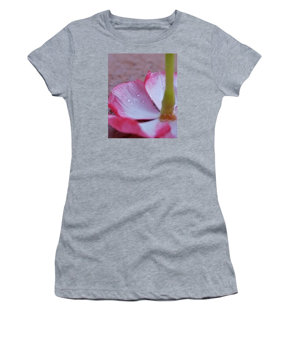 Pink Women's T-Shirt featuring the photograph Fallen Flower by Megan Ater