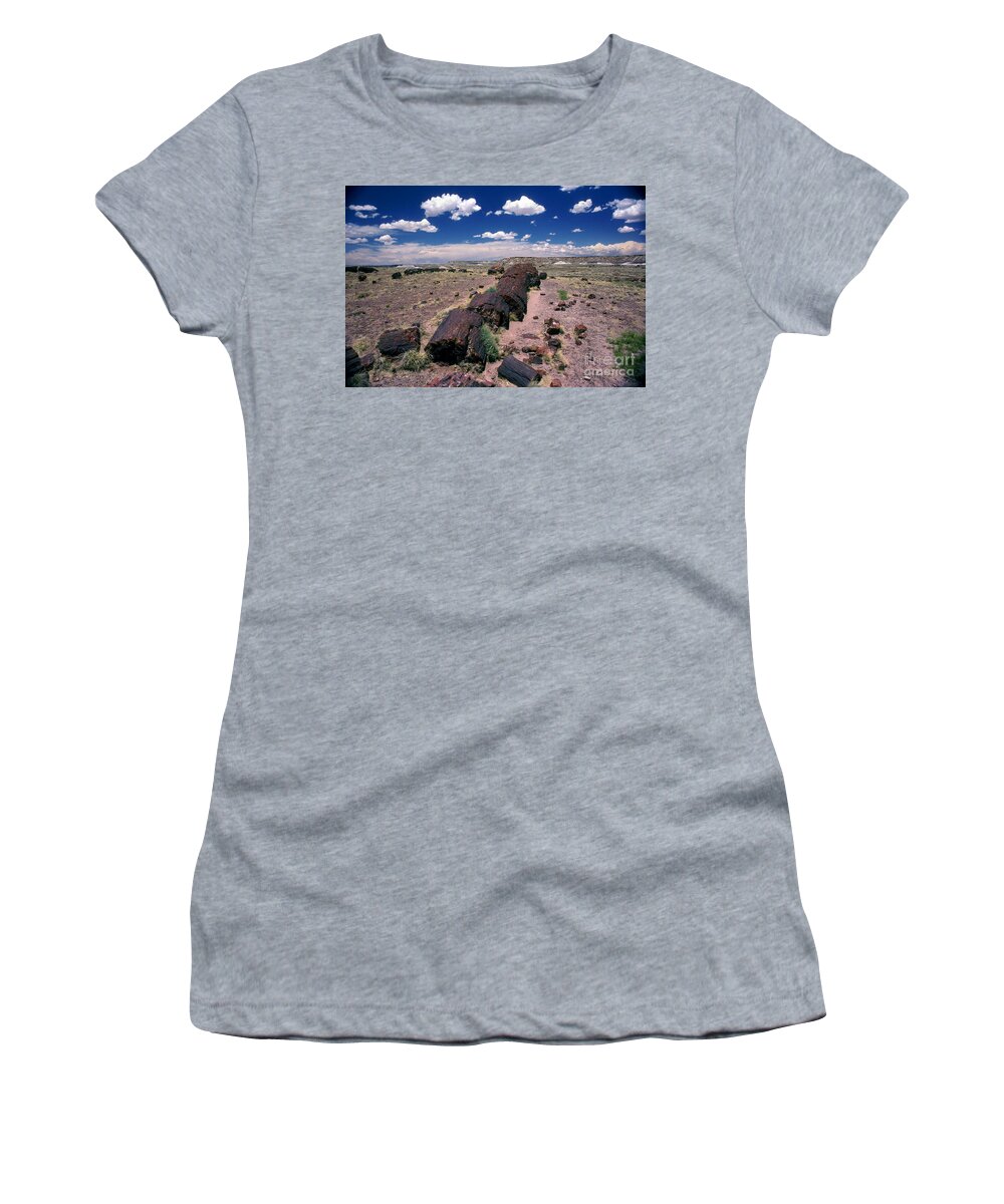 Petrified Tree Debris Women's T-Shirt featuring the photograph Fallen Petrified Tree in Petrified Forest National Park by Wernher Krutein