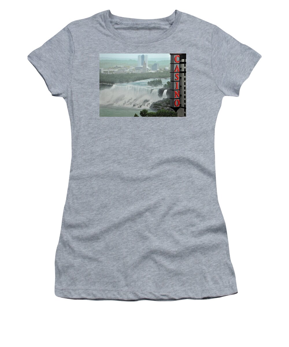 Niagara Falls Women's T-Shirt featuring the painting Falls View by Kenneth M Kirsch