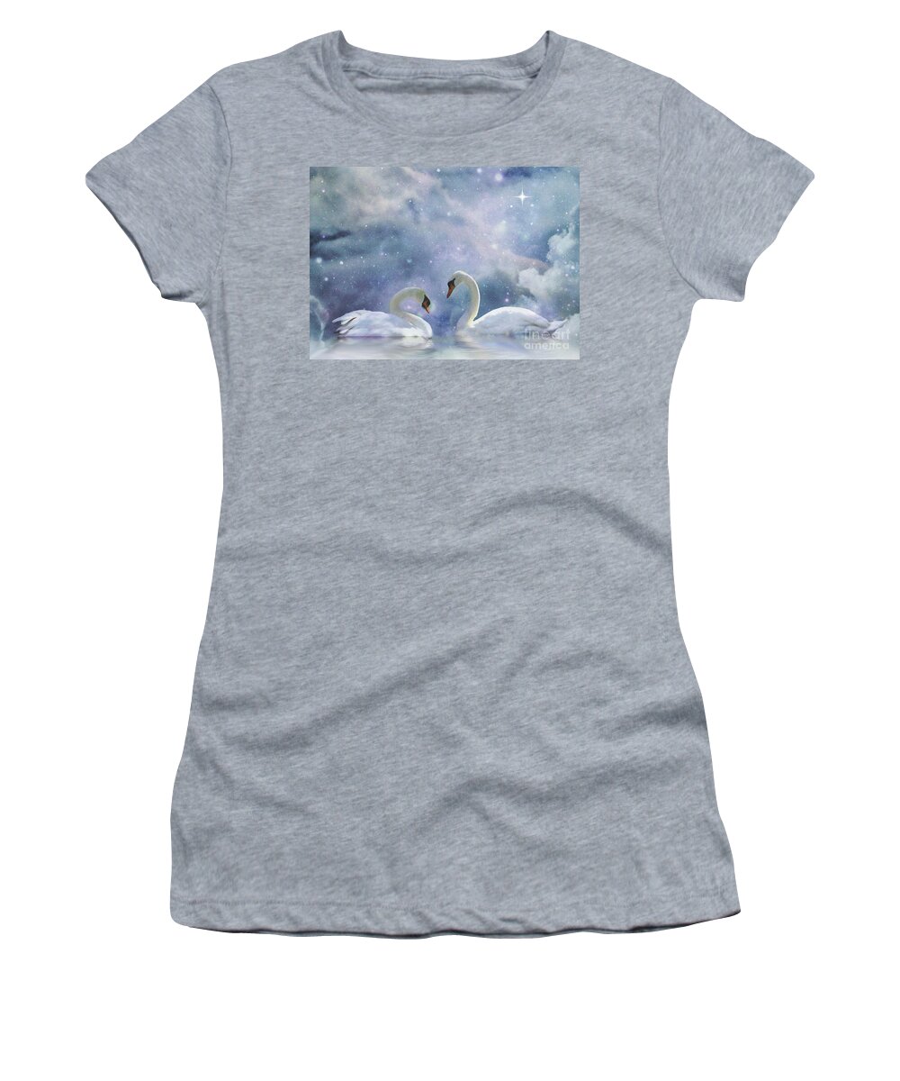 Swan Women's T-Shirt featuring the photograph Fantasy Swan and Sky by Stephanie Laird