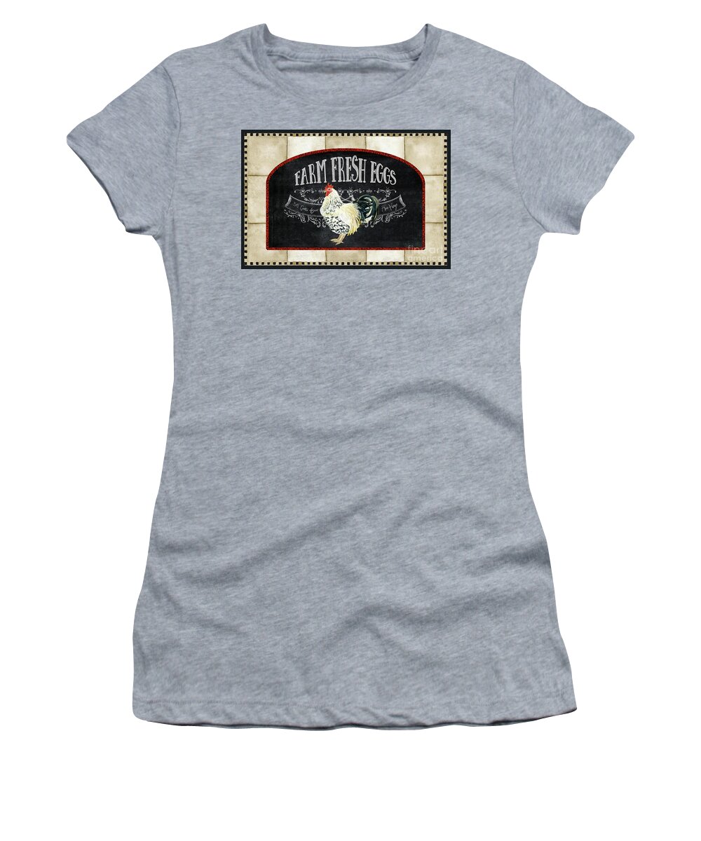 Farm To Table Women's T-Shirt featuring the painting Farm Fresh Roosters 1 - Fresh Eggs Typography by Audrey Jeanne Roberts