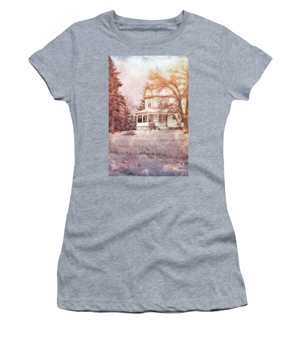 Farmhouse Women's T-Shirt featuring the photograph Farmhouse in Snow by Jill Battaglia