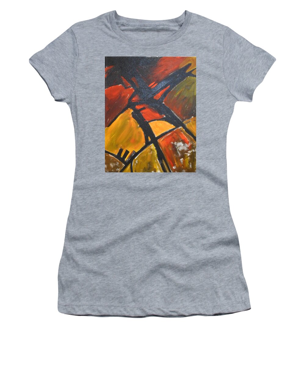 Landscape Women's T-Shirt featuring the painting Farmlands by Sharon Cromwell