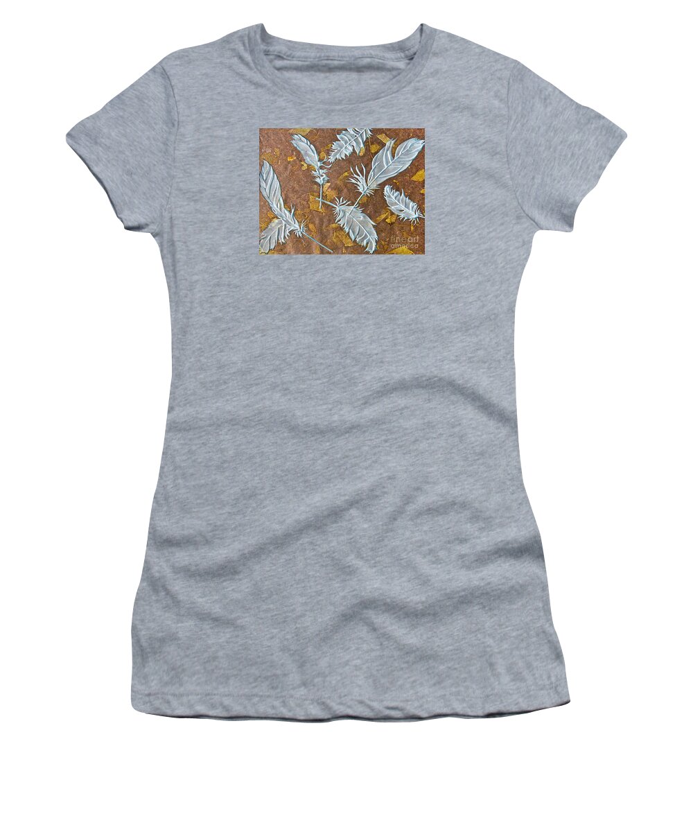 Brown Women's T-Shirt featuring the photograph Fall Feathers by Alone Larsen