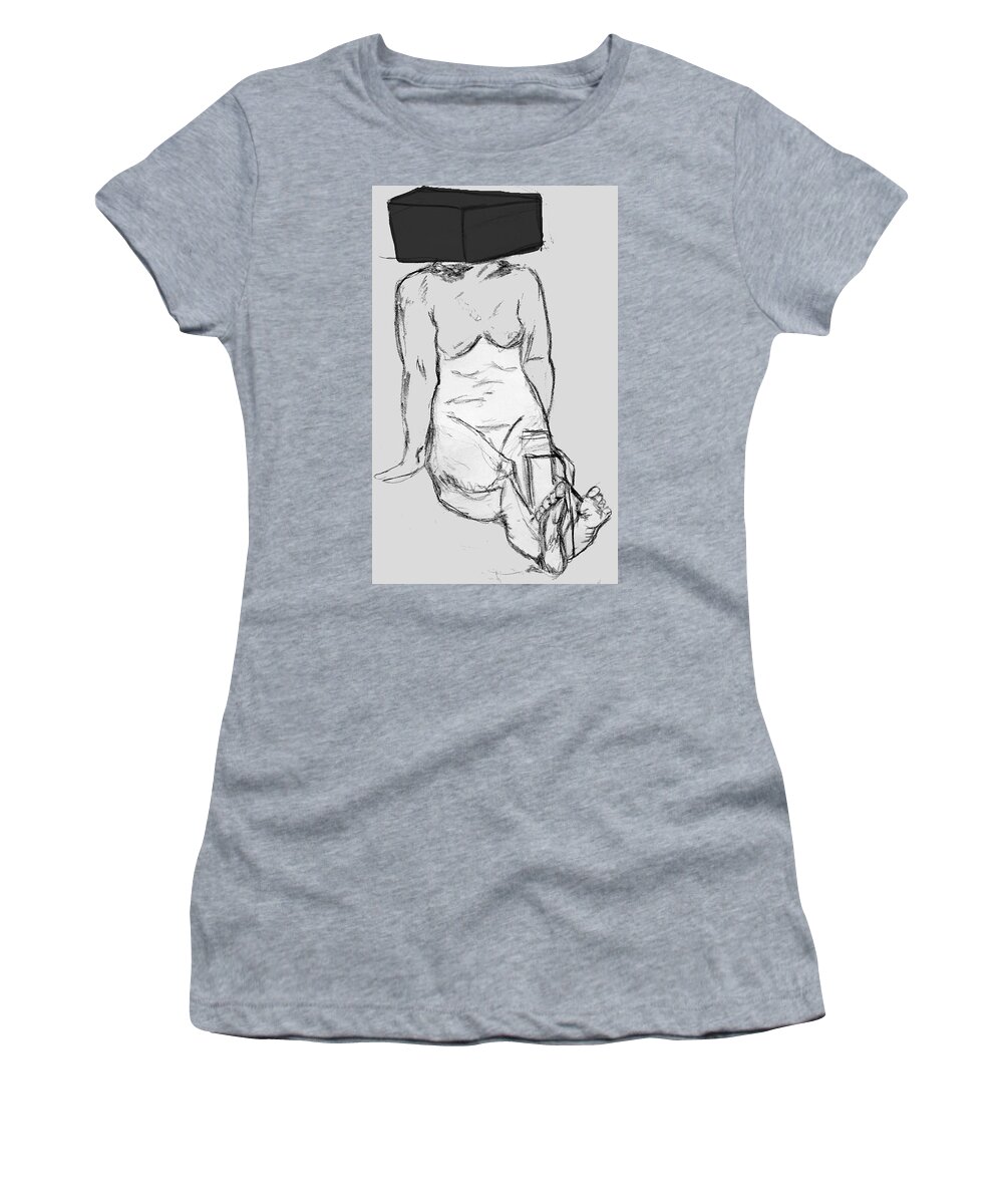 Figure Drawing Women's T-Shirt featuring the drawing Female Nude-Boxed Head by Kingsley Krafts
