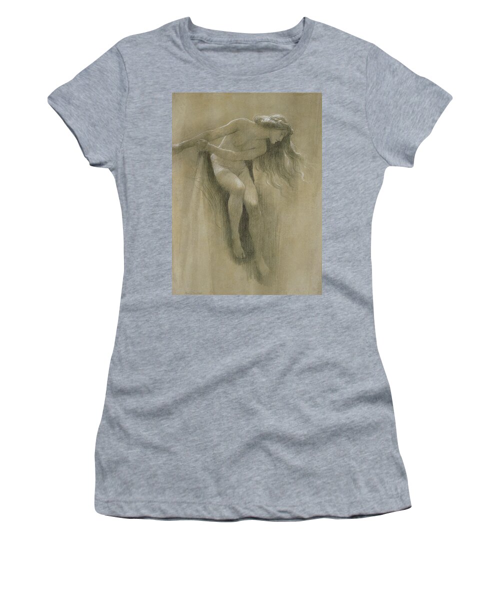 Female Nude Study (chalk On Paper) By John Robert Dicksee (1817-1903) Women's T-Shirt featuring the pastel Female Nude Study by John Robert Dicksee