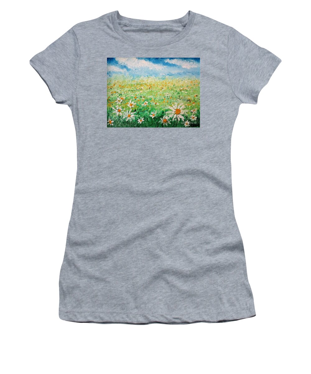 Nature Women's T-Shirt featuring the painting Field of Daisies by C E Dill