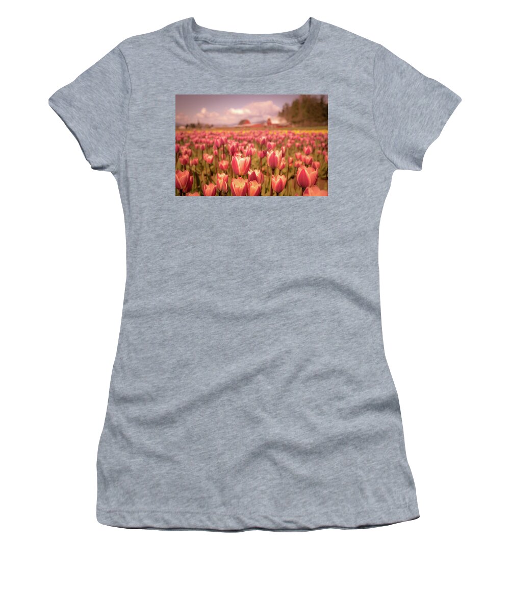 #tulips Women's T-Shirt featuring the photograph Field of Tulips by Rebekah Zivicki