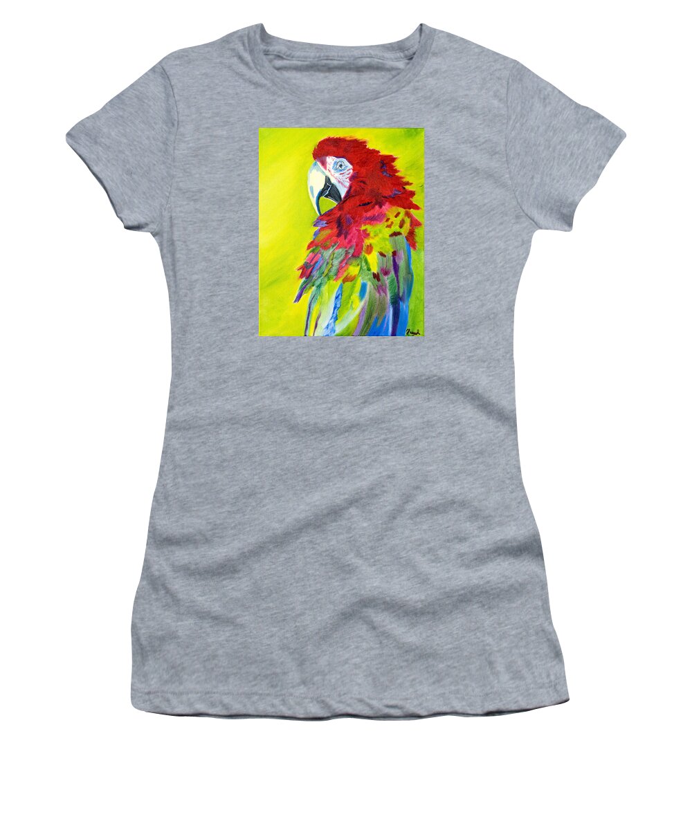 Red Parrot Women's T-Shirt featuring the painting Fiery Feathers by Meryl Goudey